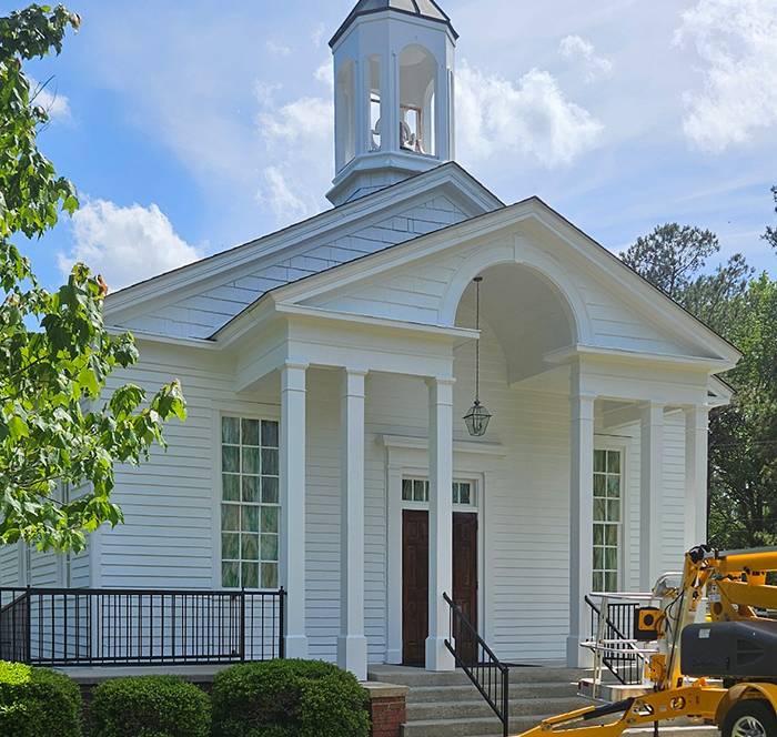 Historic white church exterior restoration and painting by JBG Painting