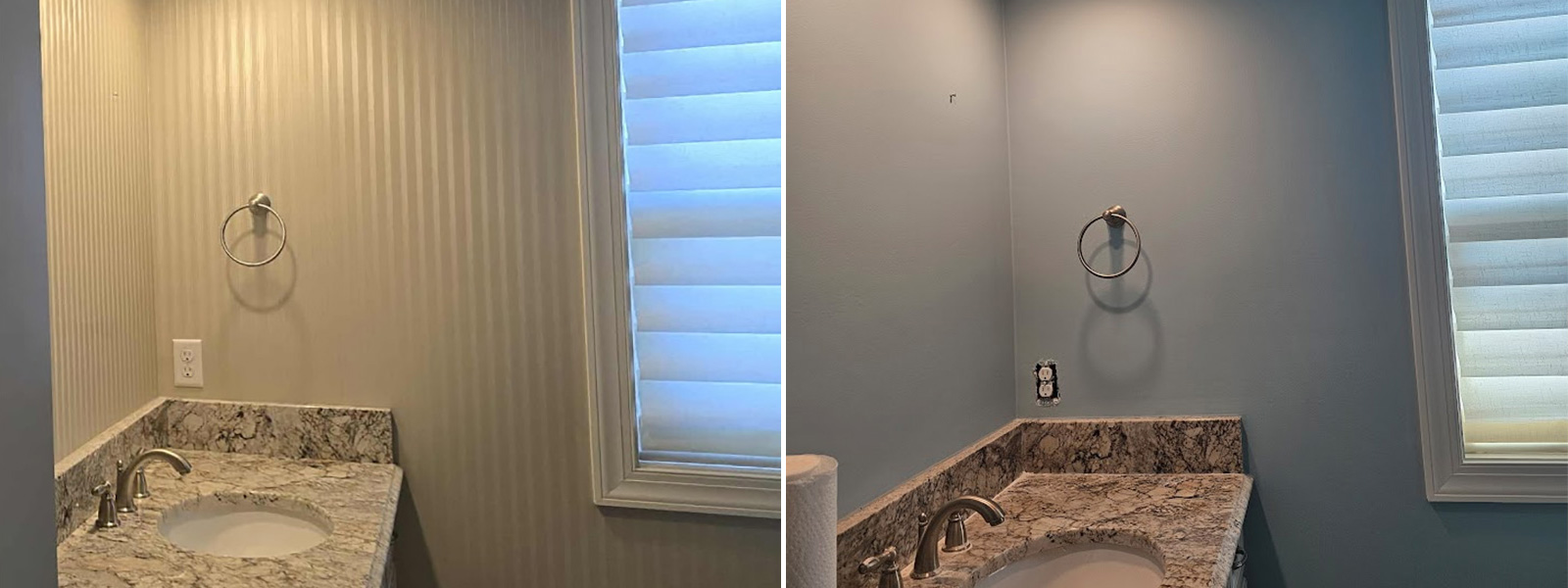 Bathroom vanity wall transformed with smooth light blue paint finish by JBG Painting.