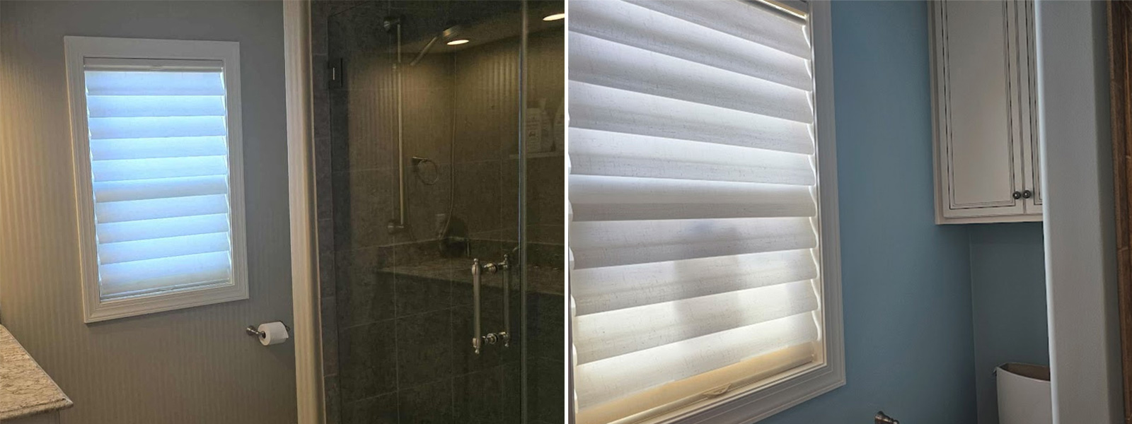 Bathroom remodel featuring fresh painted walls and modern window treatment by JBG Painting.